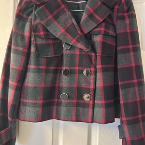 Worthington Plaid Double-Breasted Jacket - Gray and red
